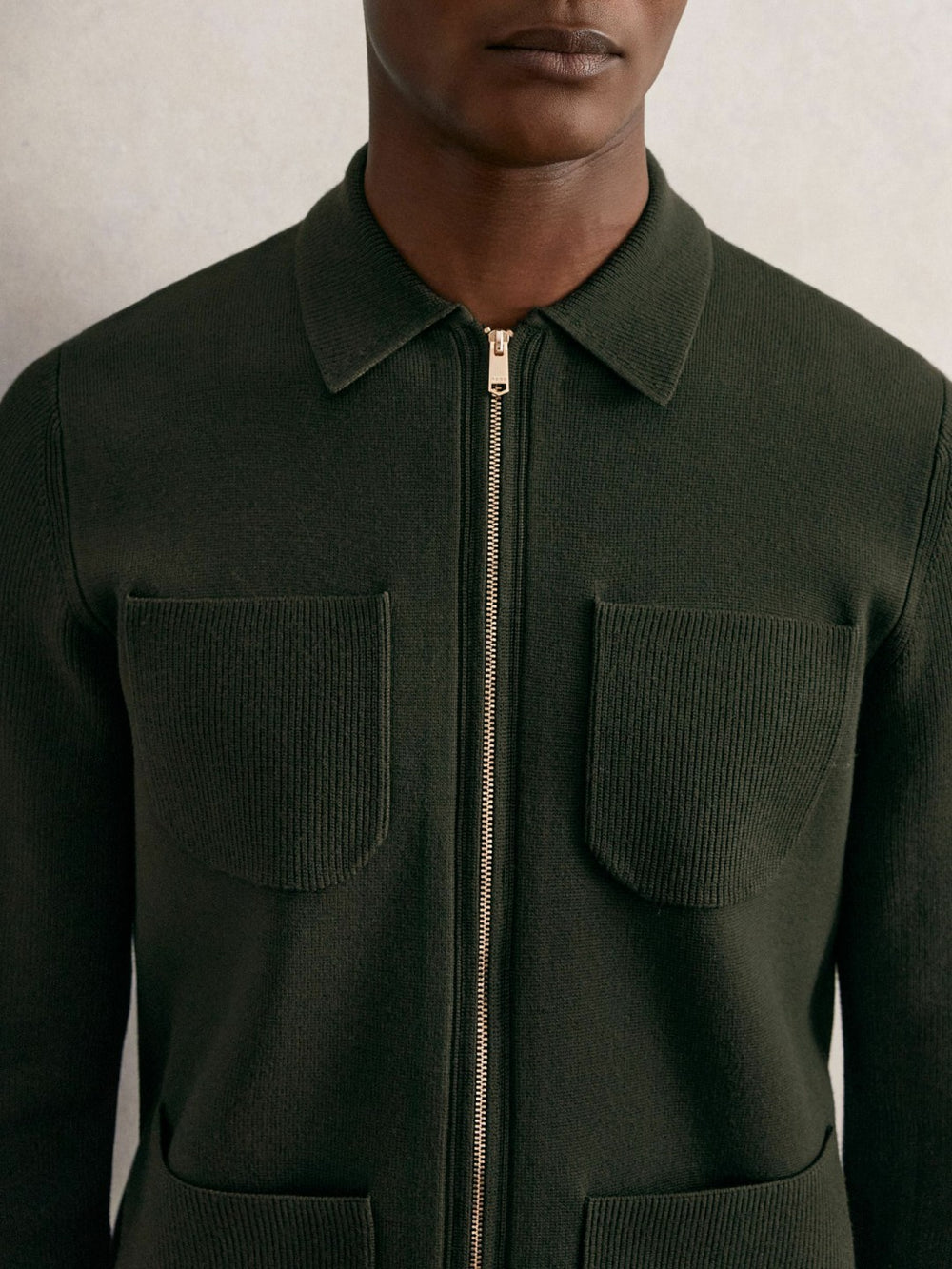 Reiss | Four-Pocket Zip-Through Cardigan in Forest Green