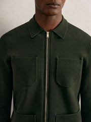 Reiss | Four-Pocket Zip-Through Cardigan in Forest Green