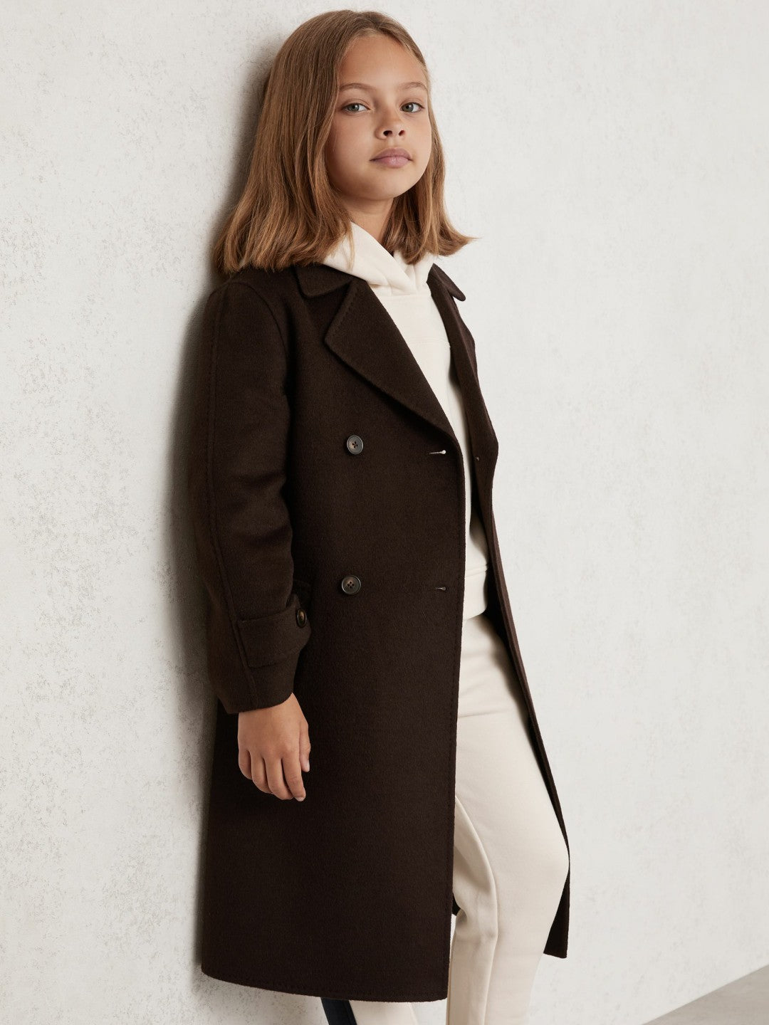 Reiss | 3-9 yrs Double-Breasted Blindseam Wool-Blend Coat in Chocolate Brown