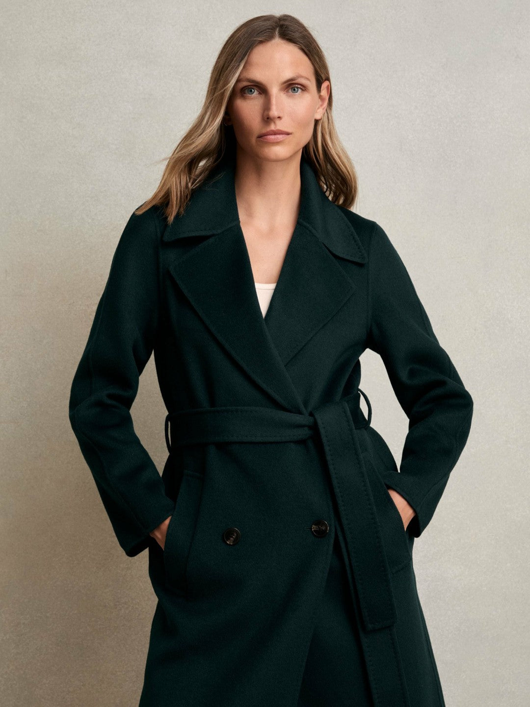 Reiss | Petite Double-Breasted Blindseam Coat Wool-Blend in Green