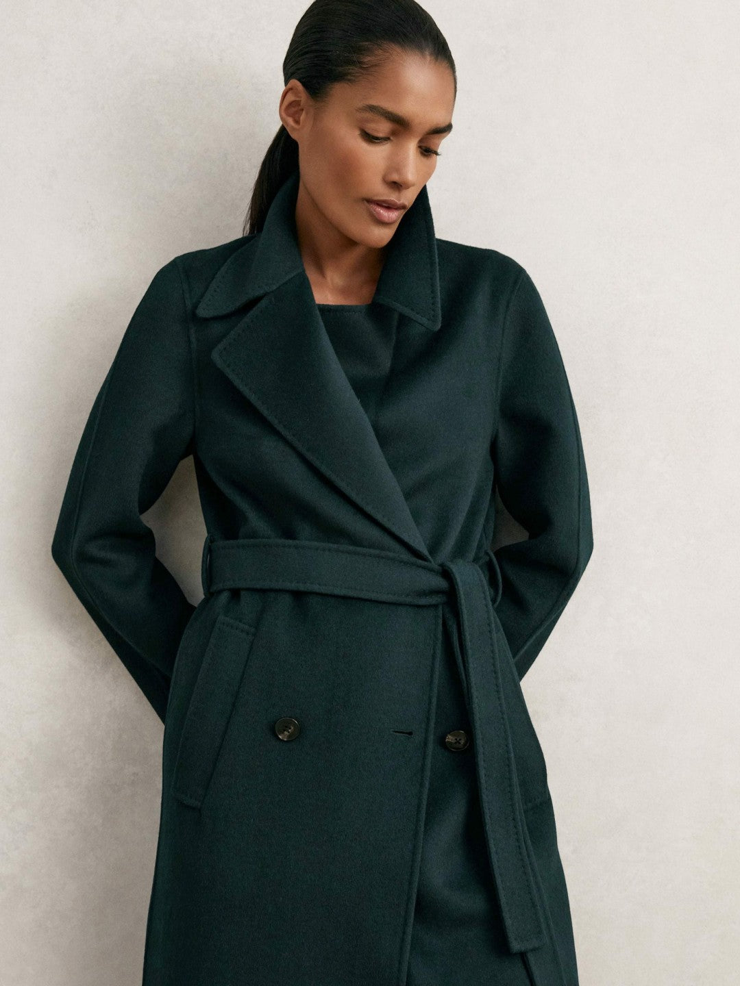 Reiss | Petite Double-Breasted Blindseam Coat Wool-Blend in Green
