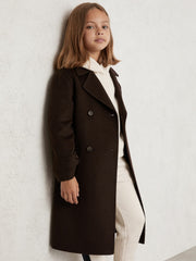 Reiss | 9-13 yrs Double-Breasted Blindseam Wool-Blend Coat in Chocolate Brown