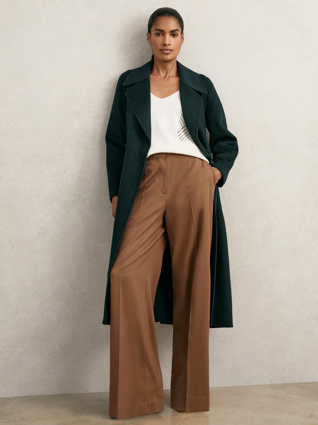 Reiss | Double-Breasted Blindseam Coat Wool-Blend in Green