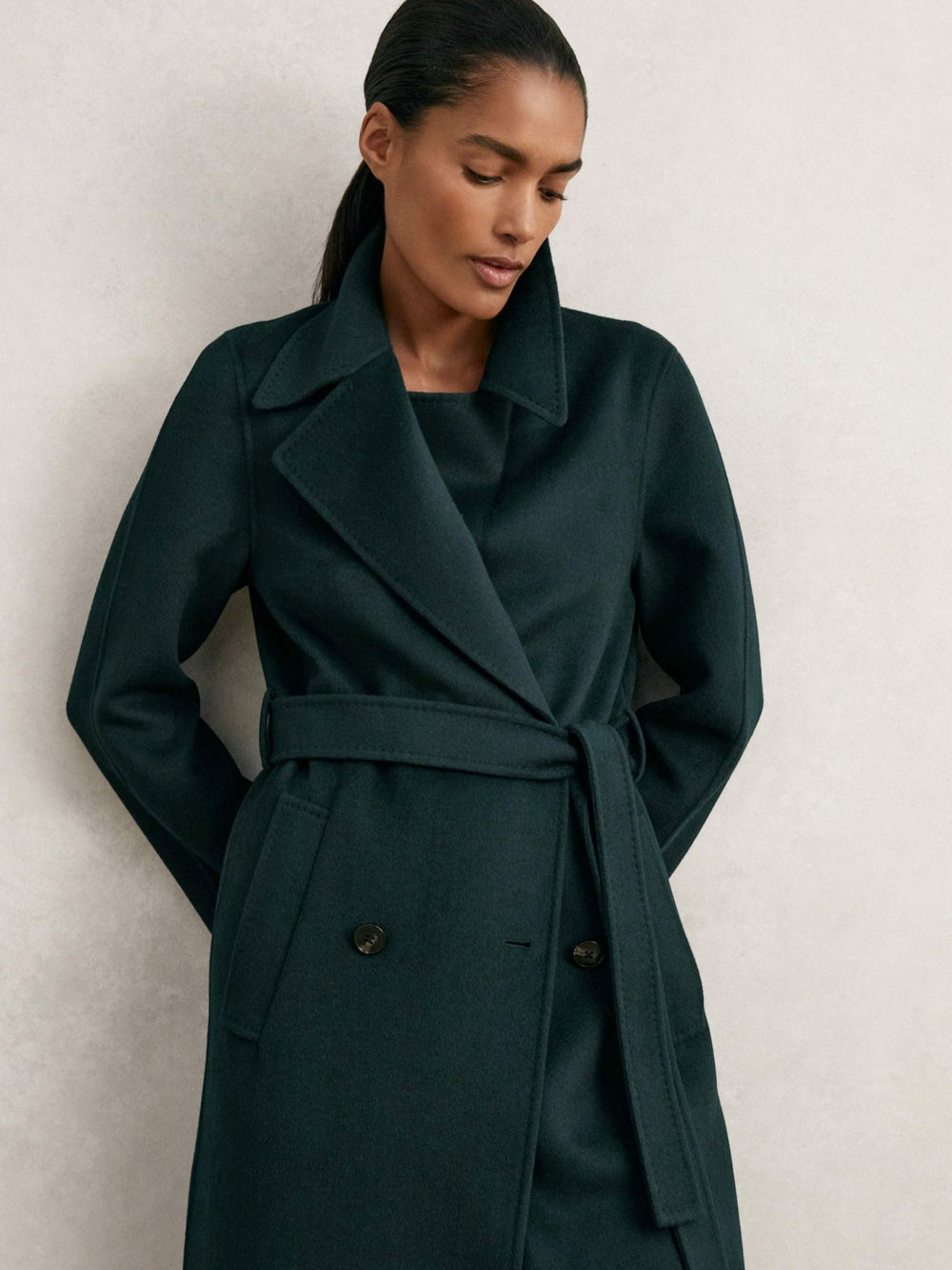 Reiss | Double-Breasted Blindseam Coat Wool-Blend in Green