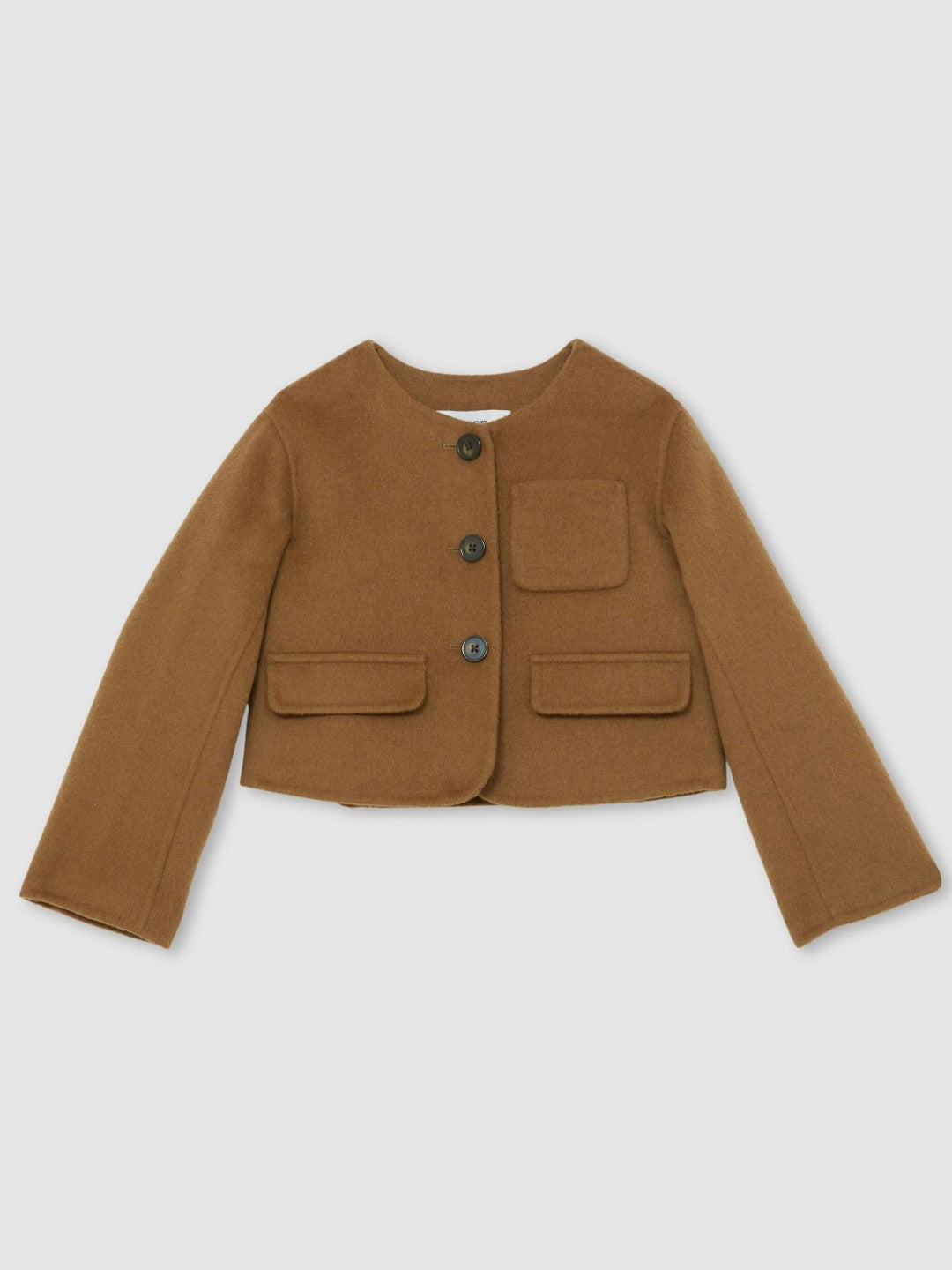 Reiss | 3-9 yrs Wool-Blend Cropped Collarless Jacket in Camel