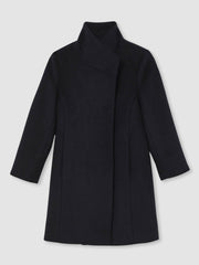 Reiss | Wool-Blend Funnel-Neck Coat in Navy