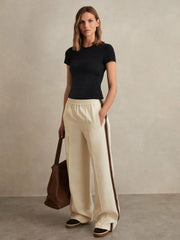 Reiss | Side-Stripe Wide-Leg Trousers in Cream