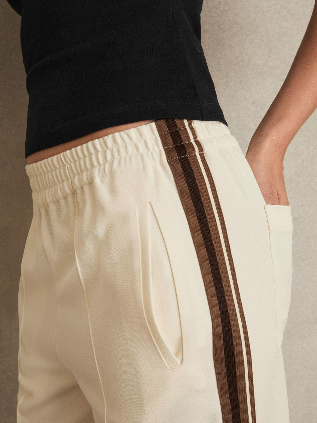 Reiss | Side-Stripe Wide-Leg Trousers in Cream
