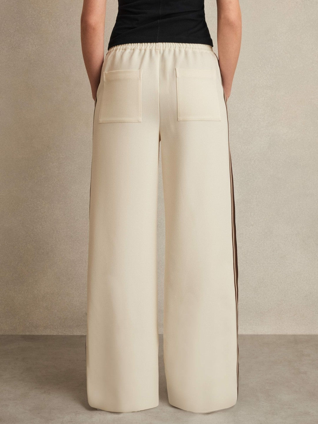 Reiss | Side-Stripe Wide-Leg Trousers in Cream