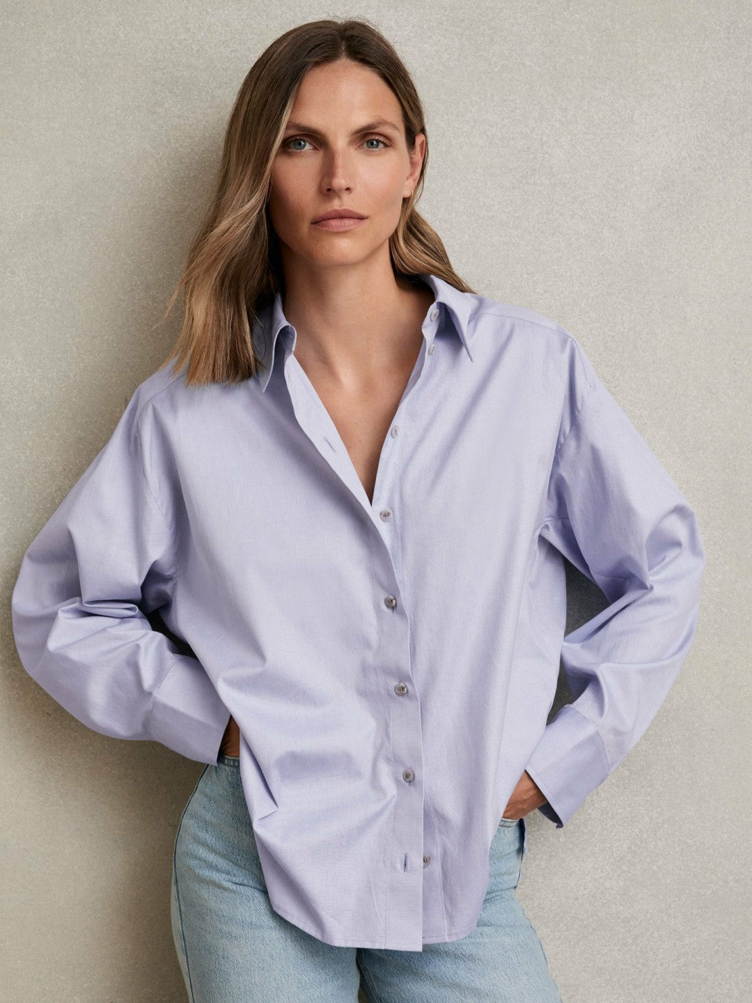 Reiss | Cotton Button Through Oxford Shirt in Blue