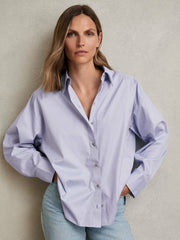 Reiss | Cotton Button Through Oxford Shirt in Blue