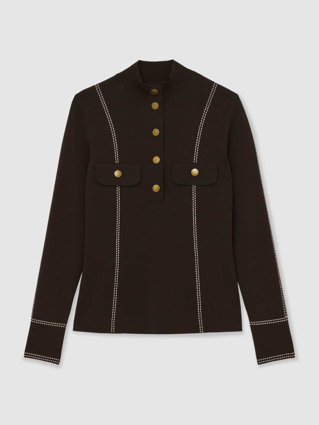 Reiss | Contrast-Stitch Knit Top in Burgundy