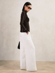 Reiss | Contrast-Stitch Knit Top in Burgundy