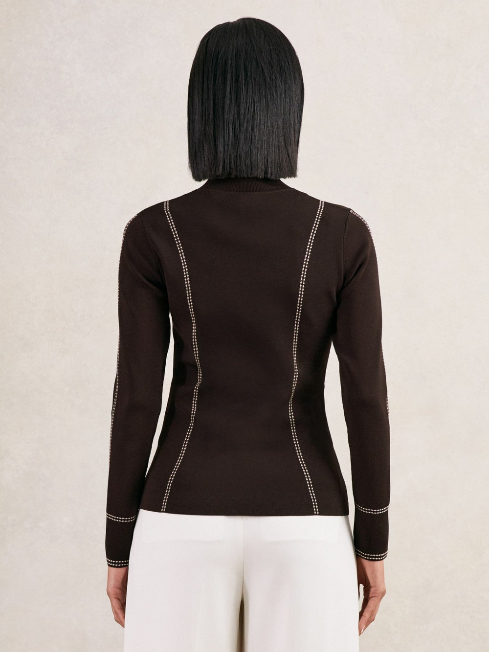 Reiss | Contrast-Stitch Knit Top in Burgundy