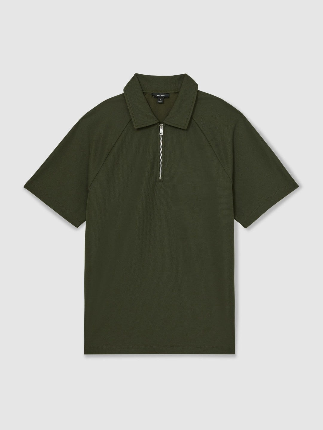 Reiss | Textured Raglan Half-Zip Polo Shirt in Green