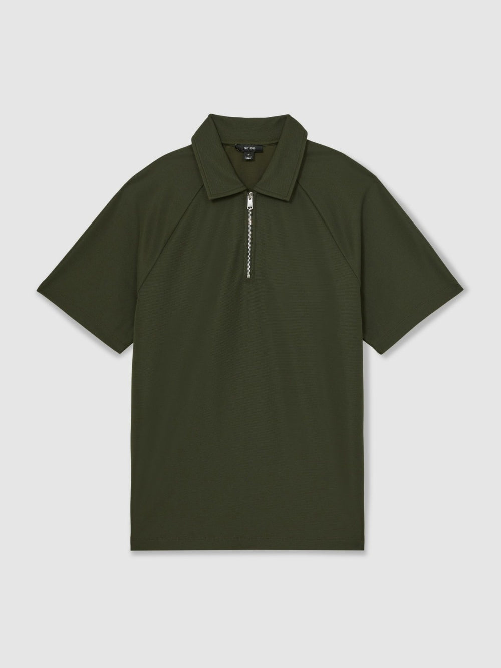 Reiss | Textured Raglan Half-Zip Polo Shirt in Green
