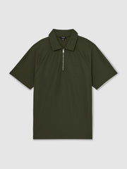 Reiss | Textured Raglan Half-Zip Polo Shirt in Green