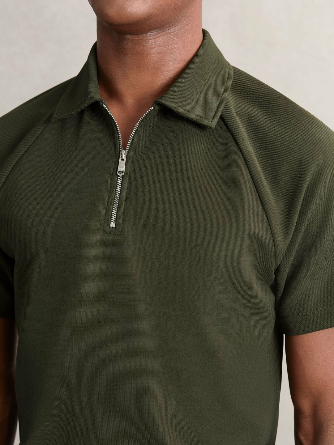 Reiss | Textured Raglan Half-Zip Polo Shirt in Green