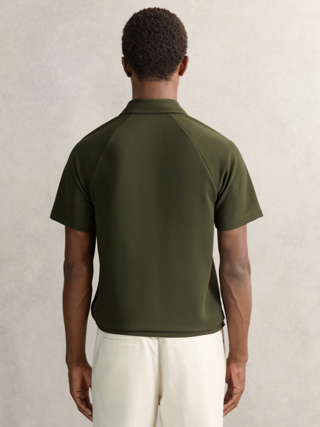 Reiss | Textured Raglan Half-Zip Polo Shirt in Green