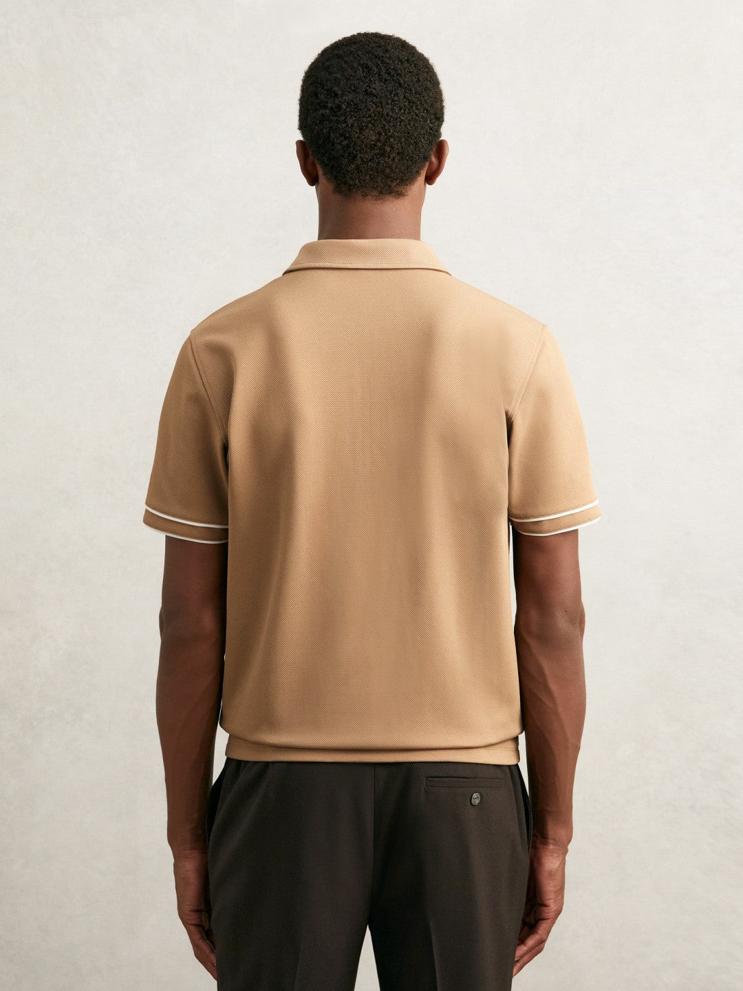 Reiss | Textured Half-Zip Tipped Polo Shirt in Camel