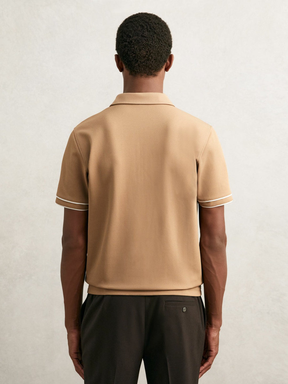 Reiss | Textured Half-Zip Tipped Polo Shirt in Camel