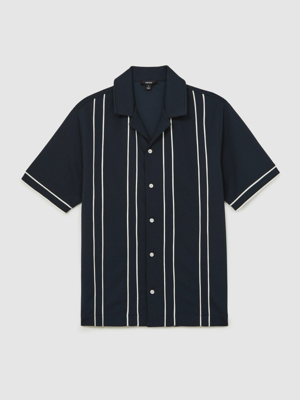 Reiss | Piped-Stripe Cuban-Collar Shirt in Navy/White