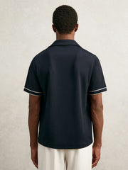 Reiss | Piped-Stripe Cuban-Collar Shirt in Navy/White
