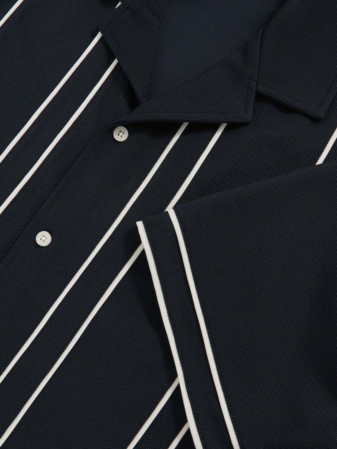 Reiss | Piped-Stripe Cuban-Collar Shirt in Navy/White