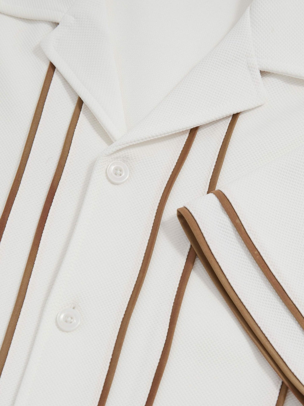 Reiss | Piped-Stripe Cuban-Collar Shirt in White/Camel
