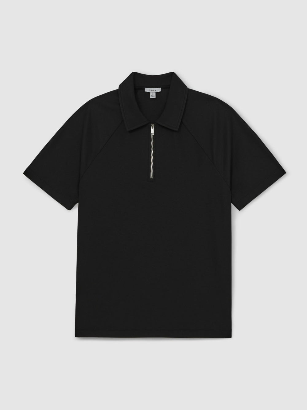 Reiss | Textured Raglan Half-Zip Polo Shirt in Black