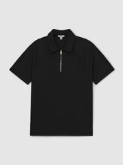 Reiss | Textured Raglan Half-Zip Polo Shirt in Black