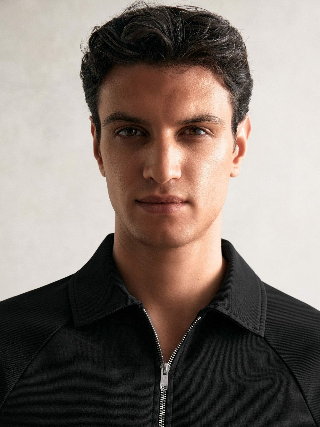 Reiss | Textured Raglan Half-Zip Polo Shirt in Black