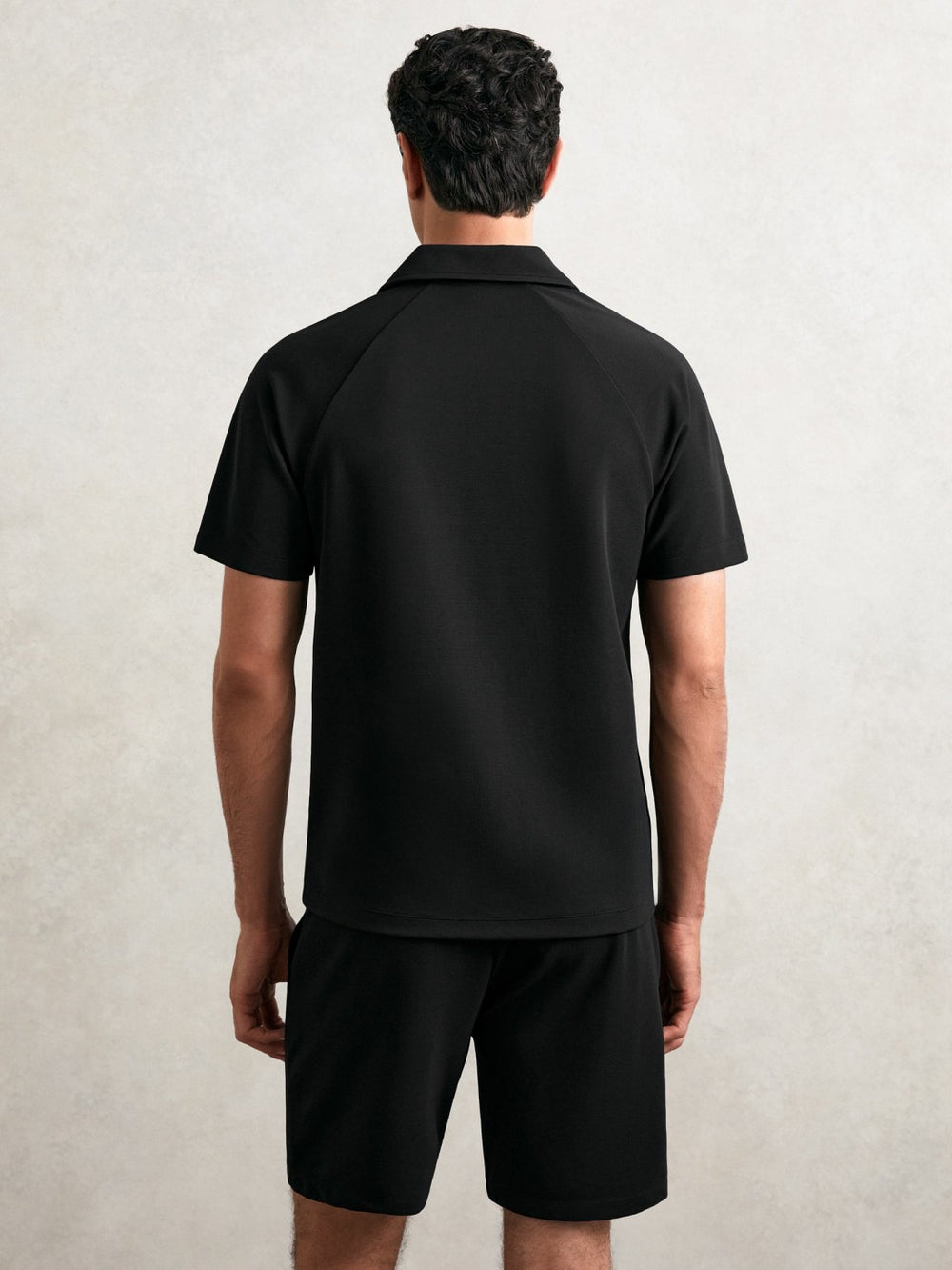 Reiss | Textured Raglan Half-Zip Polo Shirt in Black