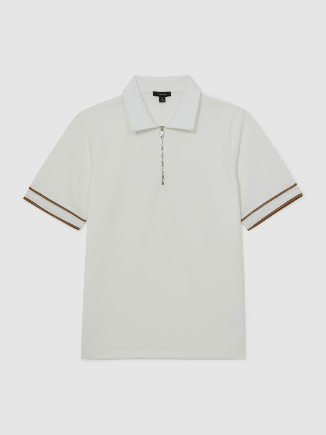 Reiss | Textured Half-Zip Tipped Polo Shirt in White