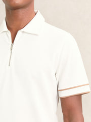 Reiss | Textured Half-Zip Tipped Polo Shirt in White