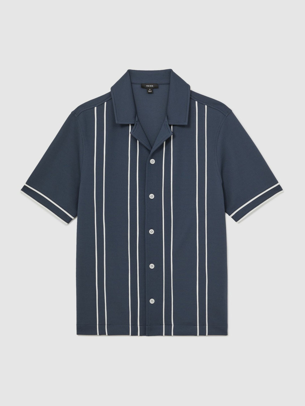 Reiss | Piped-Stripe Cuban-Collar Shirt in Airforce Blue