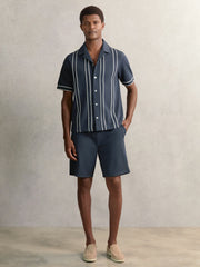 Reiss | Piped-Stripe Cuban-Collar Shirt in Airforce Blue