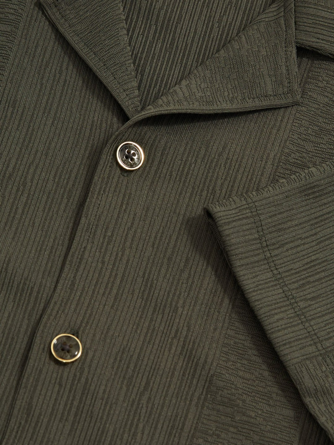 Reiss | Jacquard-Stripe Cuban-Collar Shirt in Dark Green