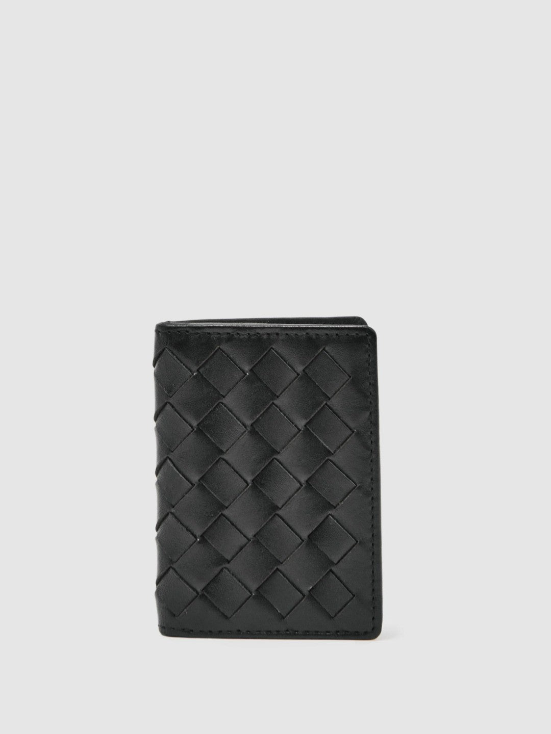 Reiss | Leather Large Lattice-Effect Cardholder in Black