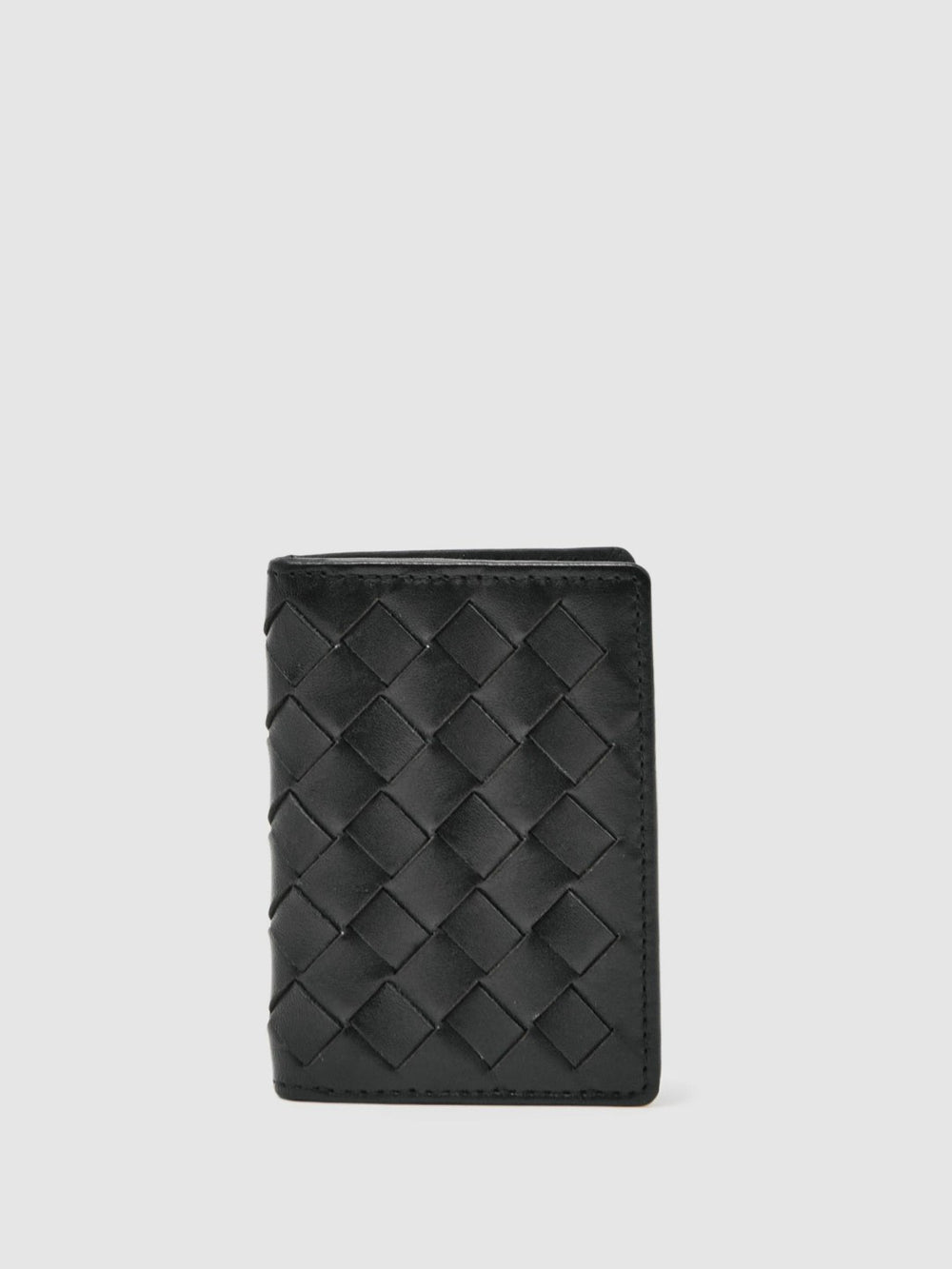 Reiss | Leather Large Lattice-Effect Cardholder in Black