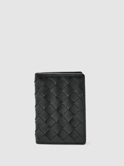 Reiss | Leather Large Lattice-Effect Cardholder in Black