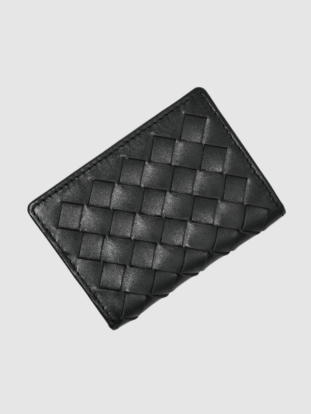 Reiss | Leather Large Lattice-Effect Cardholder in Black