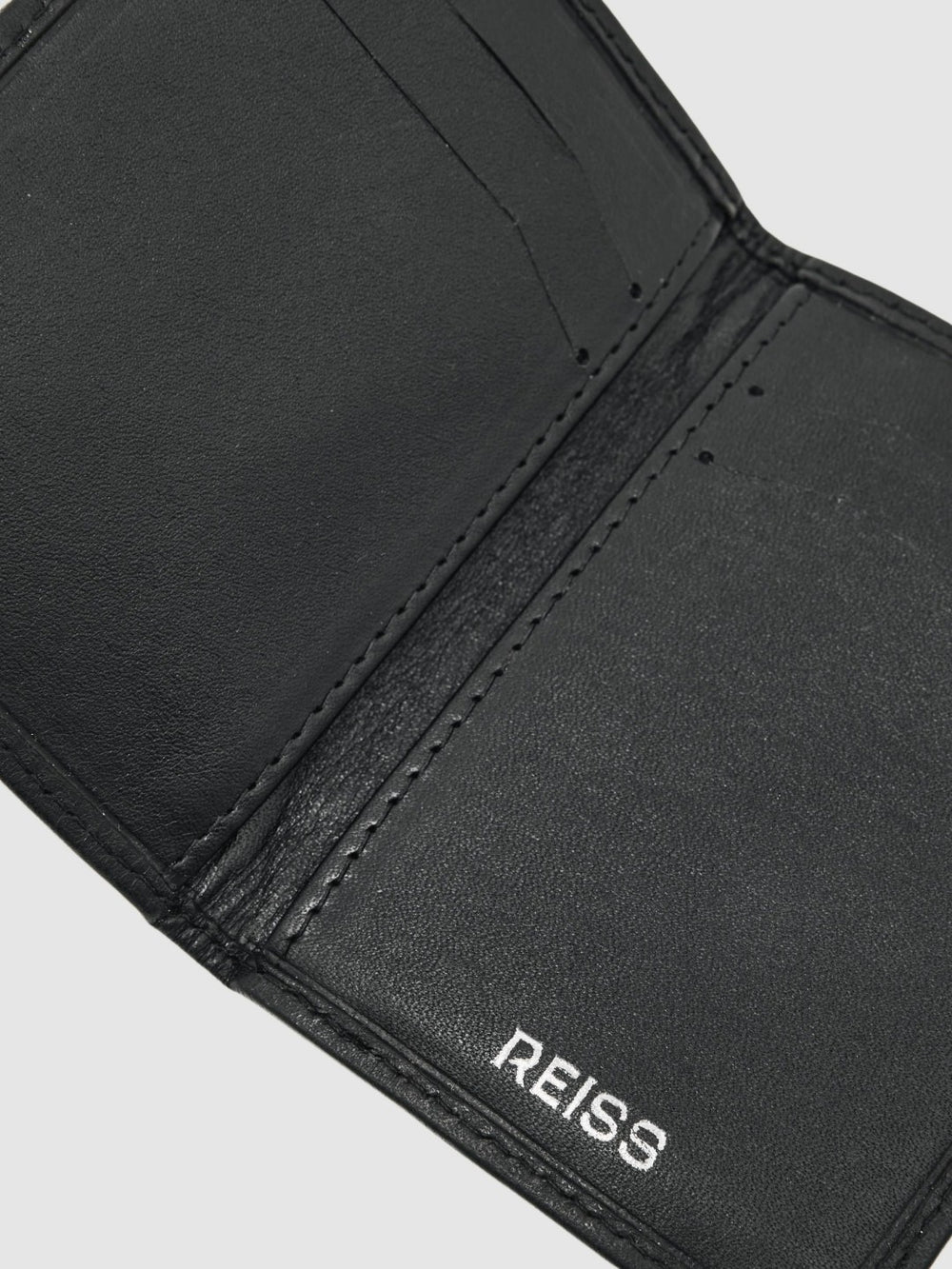 Reiss | Leather Large Lattice-Effect Cardholder in Black