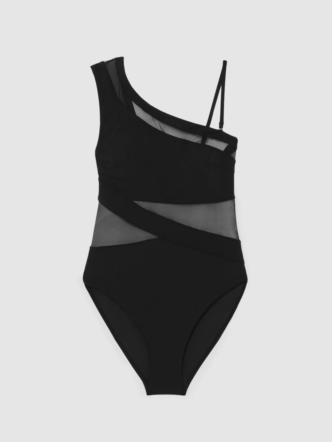 Reiss | One Shoulder Mesh Panel Swimsuit in Black