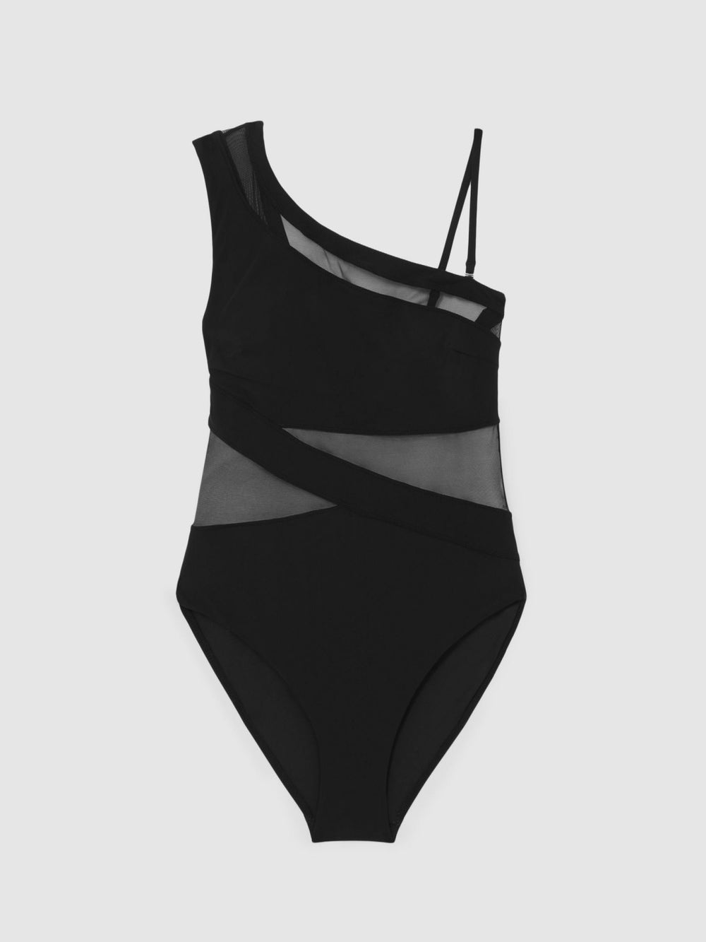 Reiss | One Shoulder Mesh Panel Swimsuit in Black