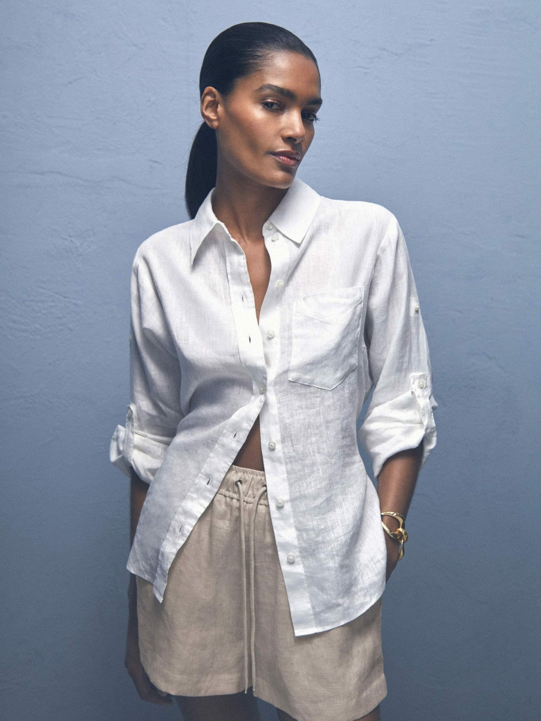 Reiss | Linen-Blend Drawstring Shorts in Neutral