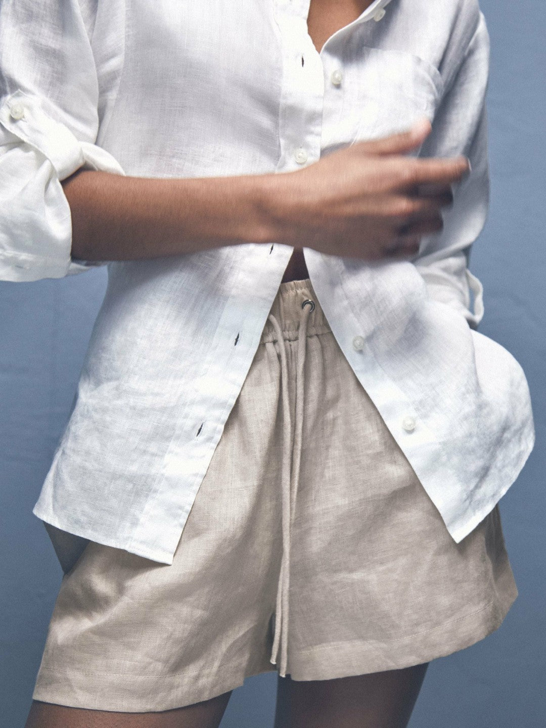 Reiss | Linen-Blend Drawstring Shorts in Neutral