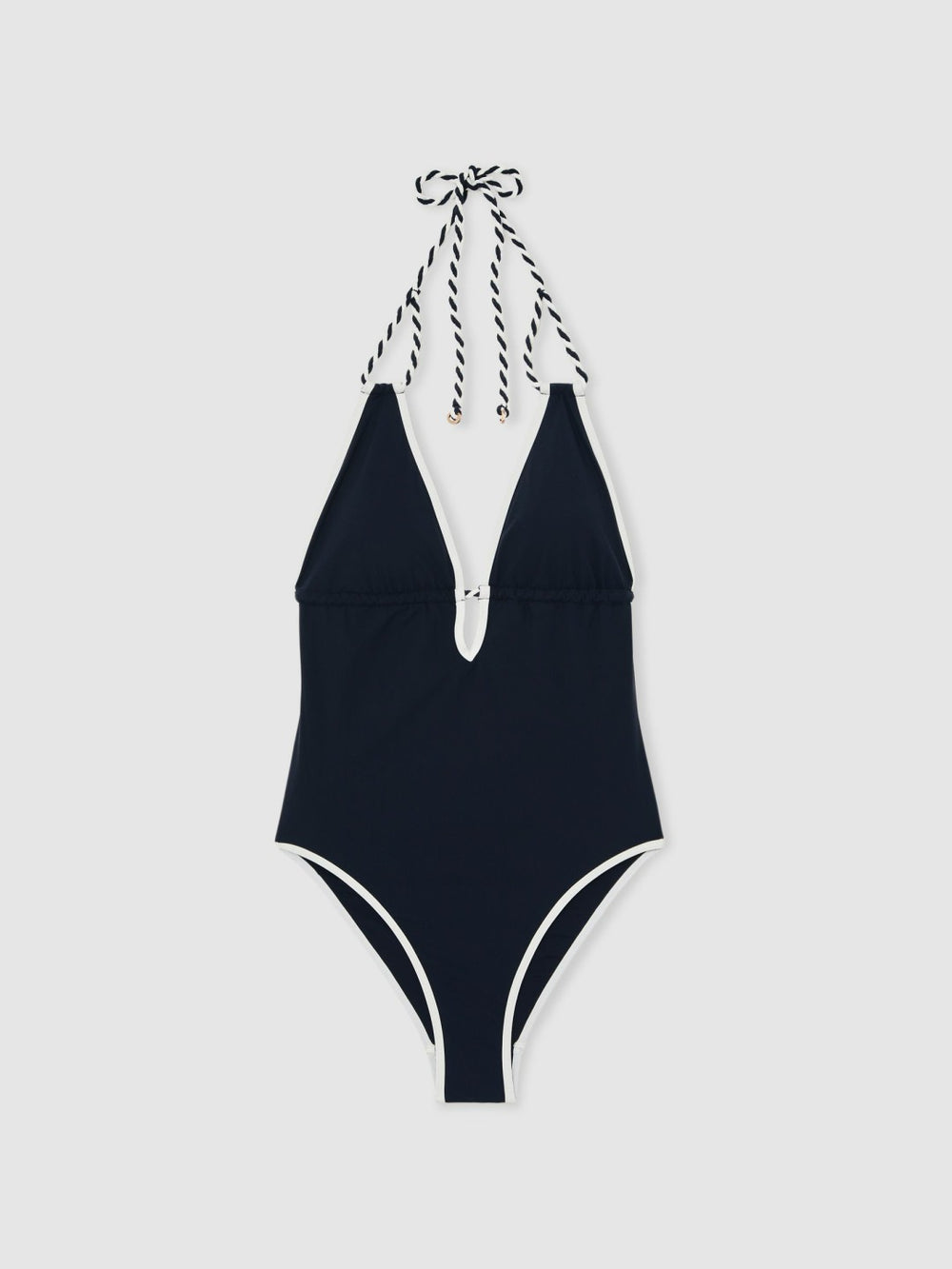 Reiss | Contrast-Trim Plunge-Neck Swimsuit in Navy/White