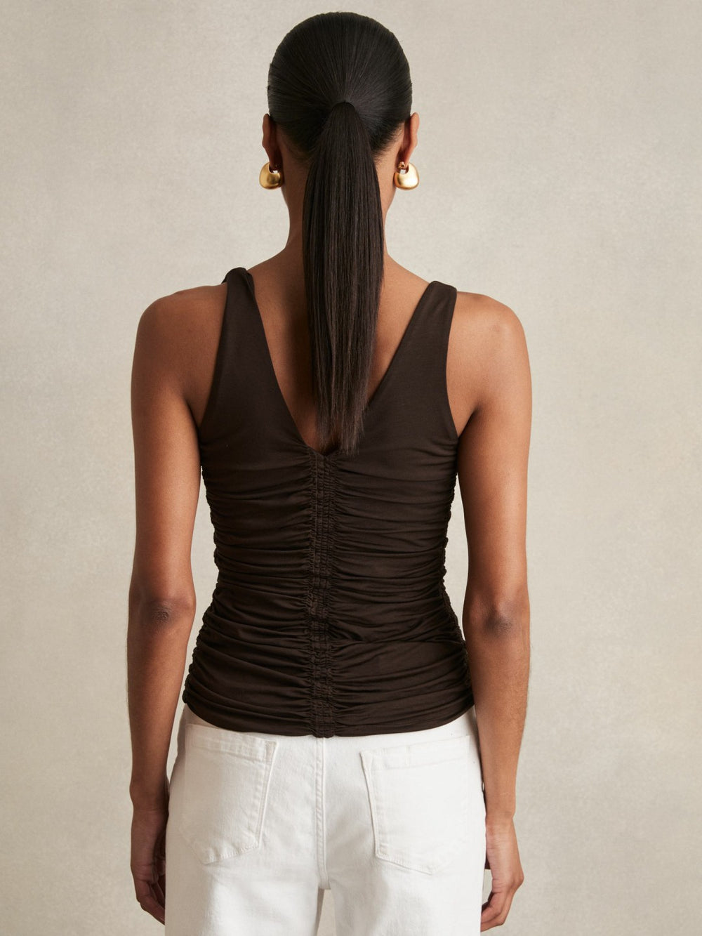 Reiss | Stretch Lyocell Jersey Ruched Vest in Chocolate Brown