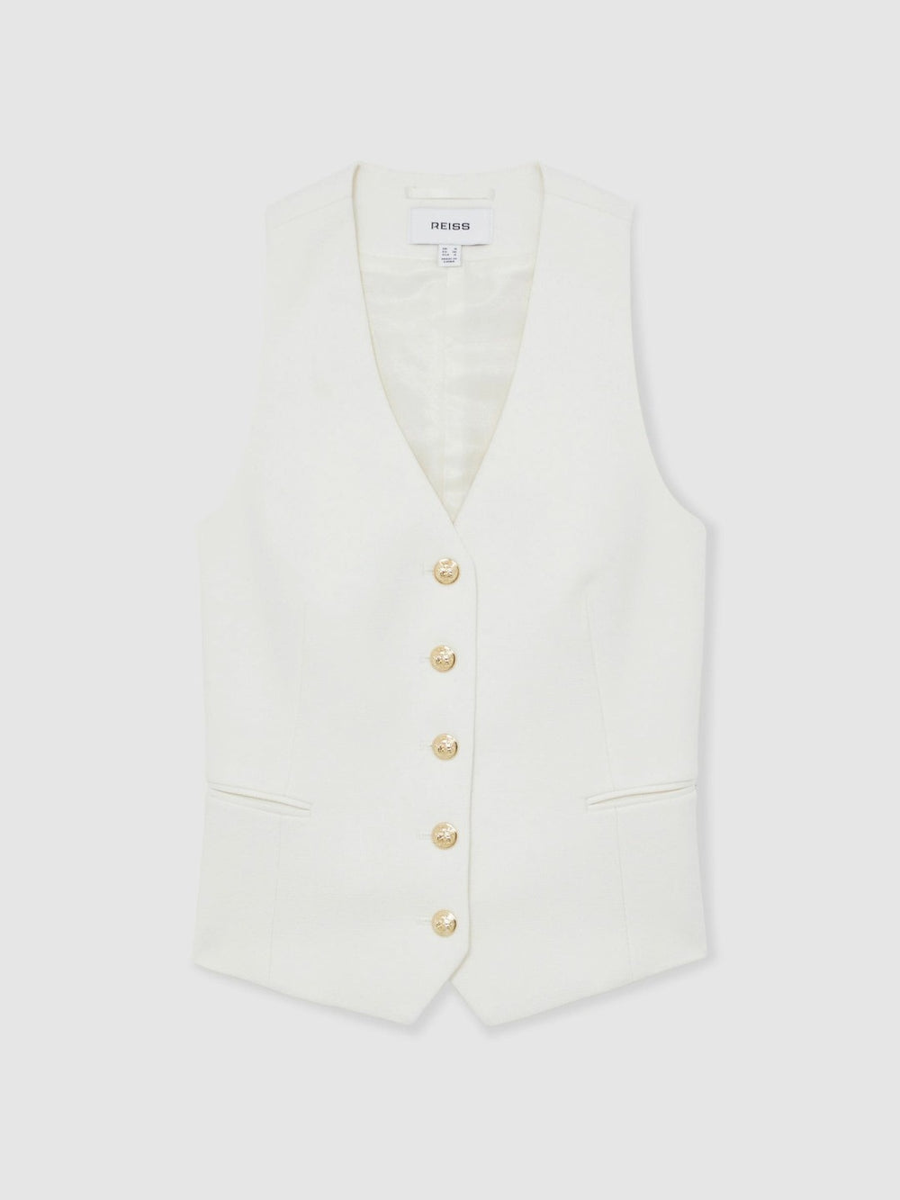 Reiss | Single-Breasted Twill Waistcoat With Wool in White